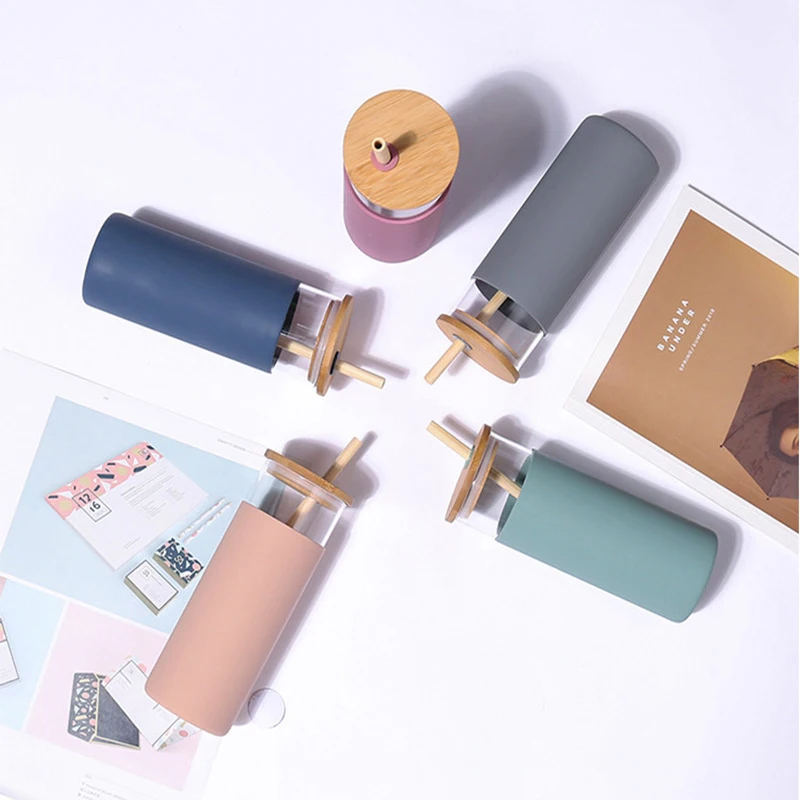 Borosilicate Clear Custom Insulated Sublimation Reusable Glass Water Tumbler Cups Bamboo Lid