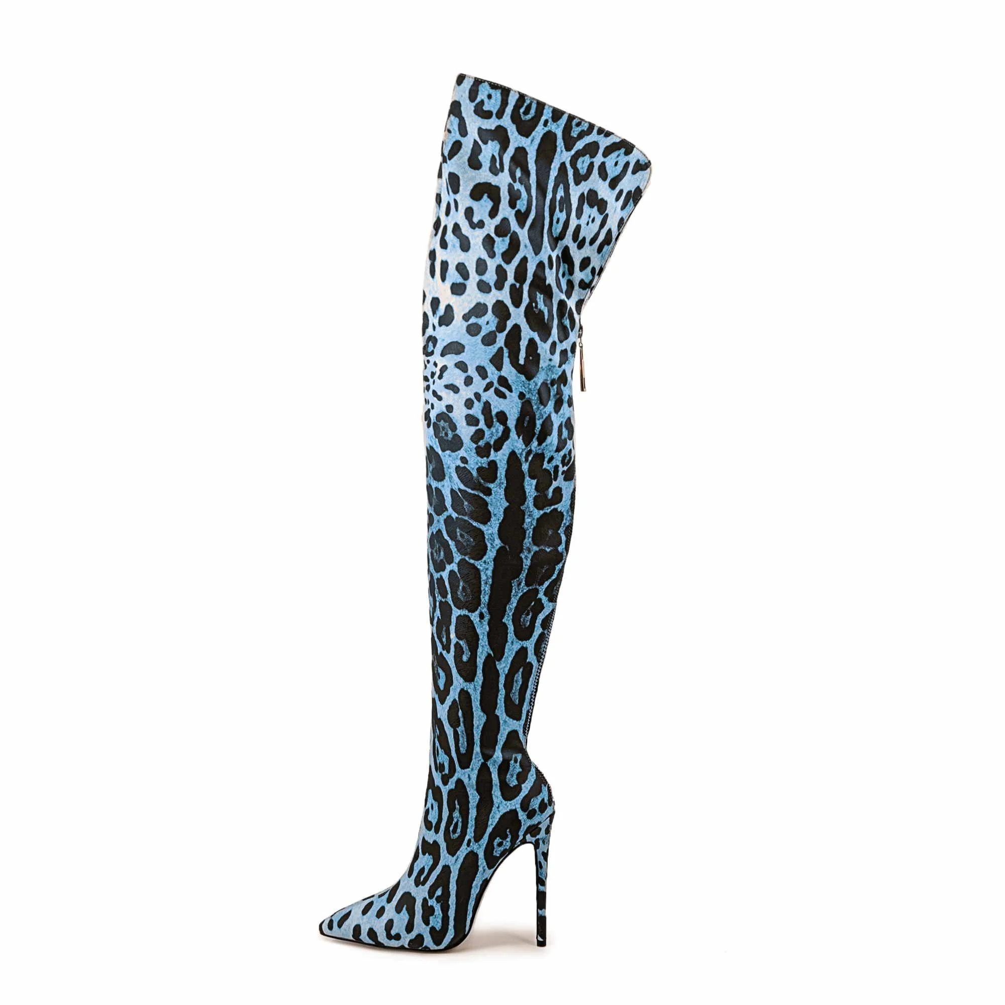 2024 Low Moq Handmade Large Size 47 Leopard PU Over The Knee Winter Boots Sexy Women High Heels Thigh High Boots