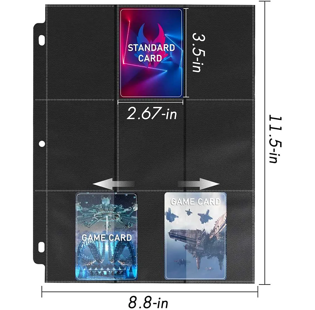 Trading Card Sleeve Pages 9 Pocket Black Background Trading Card Storage Album Pages Fit 3 Ring Binder