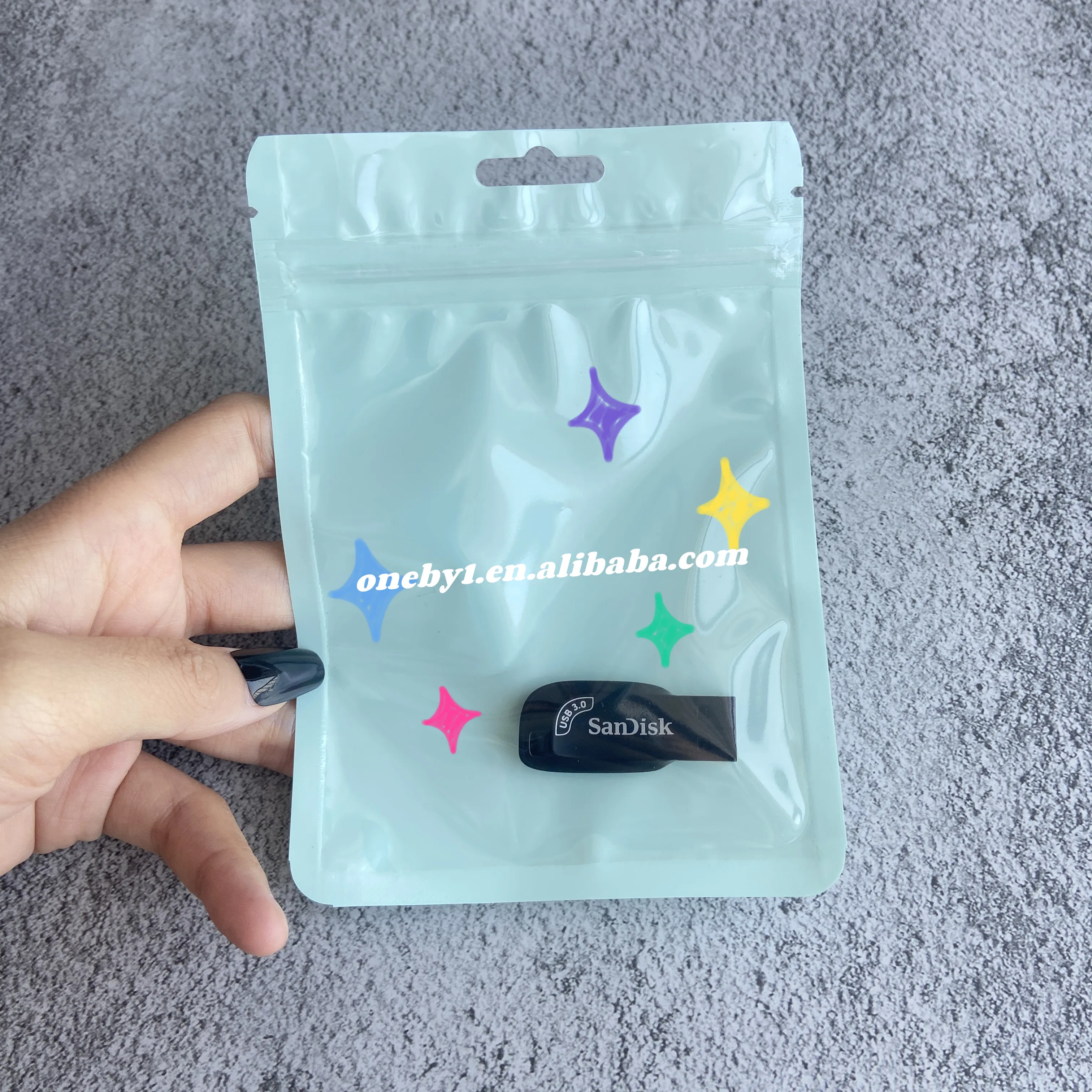 Custom Resealable Flat Macaron Color Black Orange Sealed Plastic Zipper Bag with Clear Window and Hanging Hole