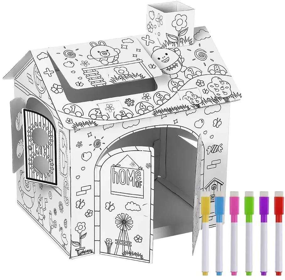 DIY Large Cardboard  kids Toy Coloring Creative Crafts Play Drawing House  kids cuddy Coloring Indoor Outdoor Cardboard House