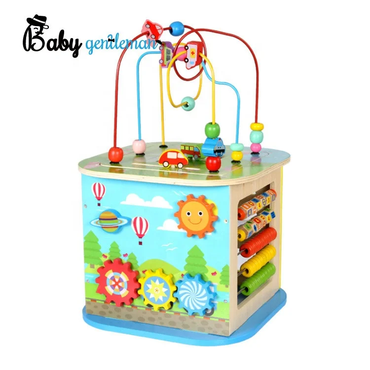 Popular Educational Roller Coaster Game 5 In 1 Wooden Activity Cube For Kids Z11272B