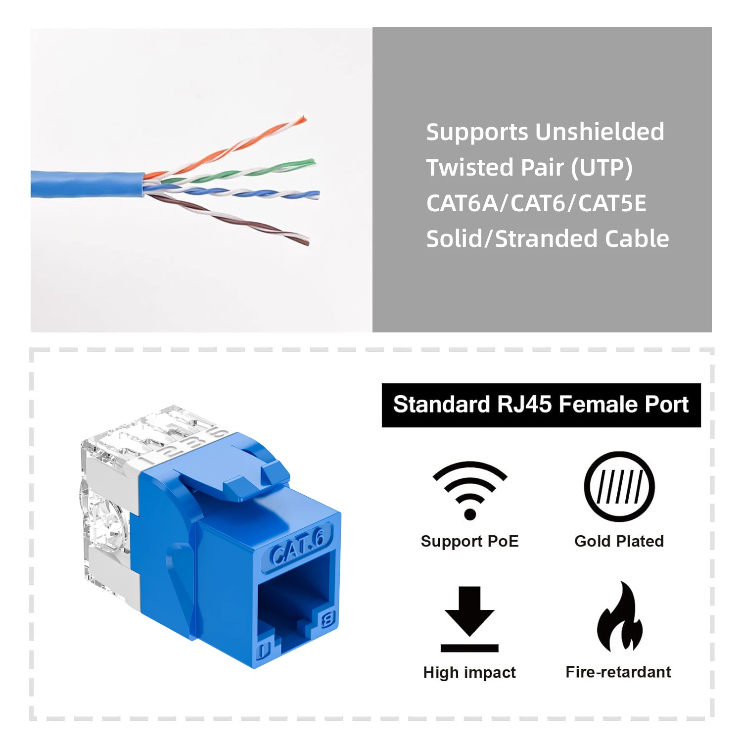 Network 180 Degree 8P8C cat5e cat6 cat6a Rj45 Modular jack UTP Female Keystone Jack