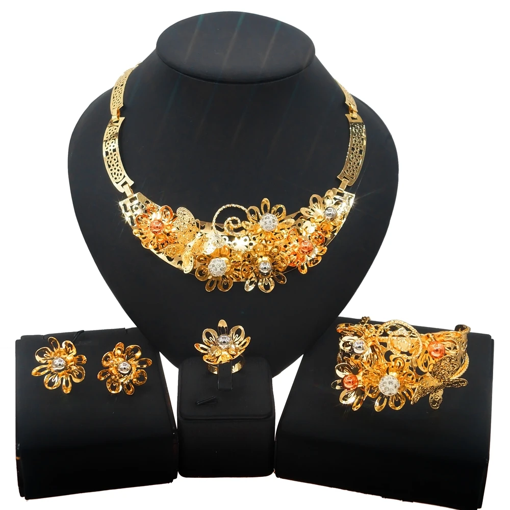 Zhuerrui Pakistan Noble Jewelry Sets Italian Flower Alloy Wedding Jewelry Set Dubai Fashion Hollow Design Jewelry Set HC21031019