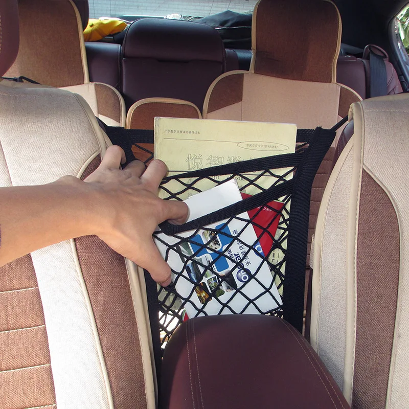 Car Storage Mesh Bag Seat Organizer Pocket Elastic Net Bag Thickened Storage Holder Bag Low MOQ Two Layers