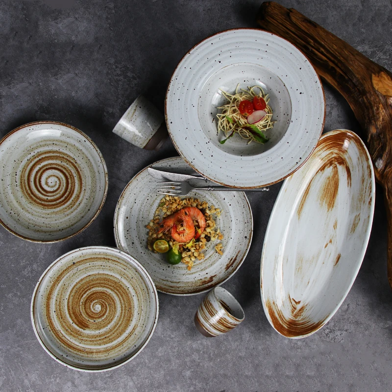 B2 platos de ceramican  catering loza restaurant earthen for plate desert dishes kitblack kit carol plates para