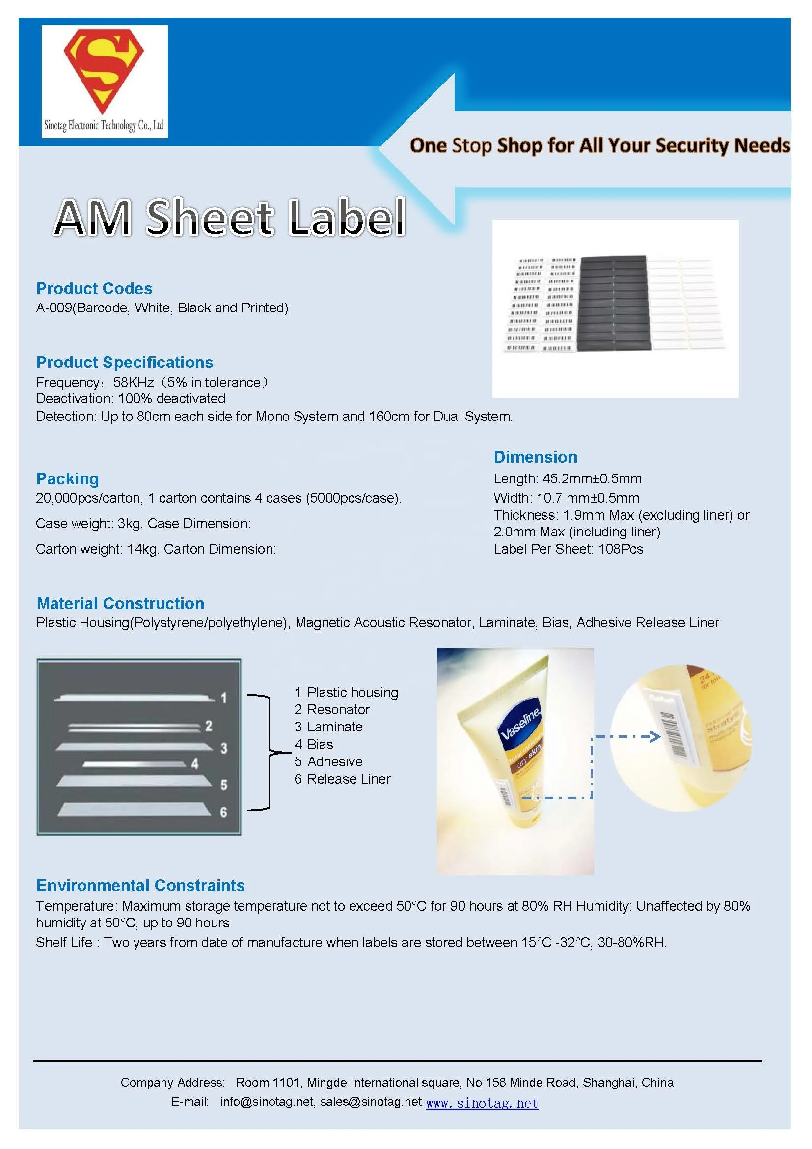 Sinotag AM sticker 58K EAS magnet tag A-009(AM Label in Sheets)