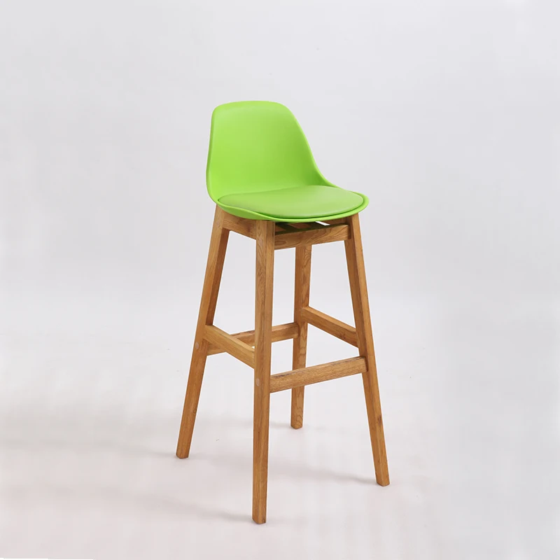 Nordic Style Plastic Breakfast Wood Leg Bar Stool Chairs With Footrest For Sale