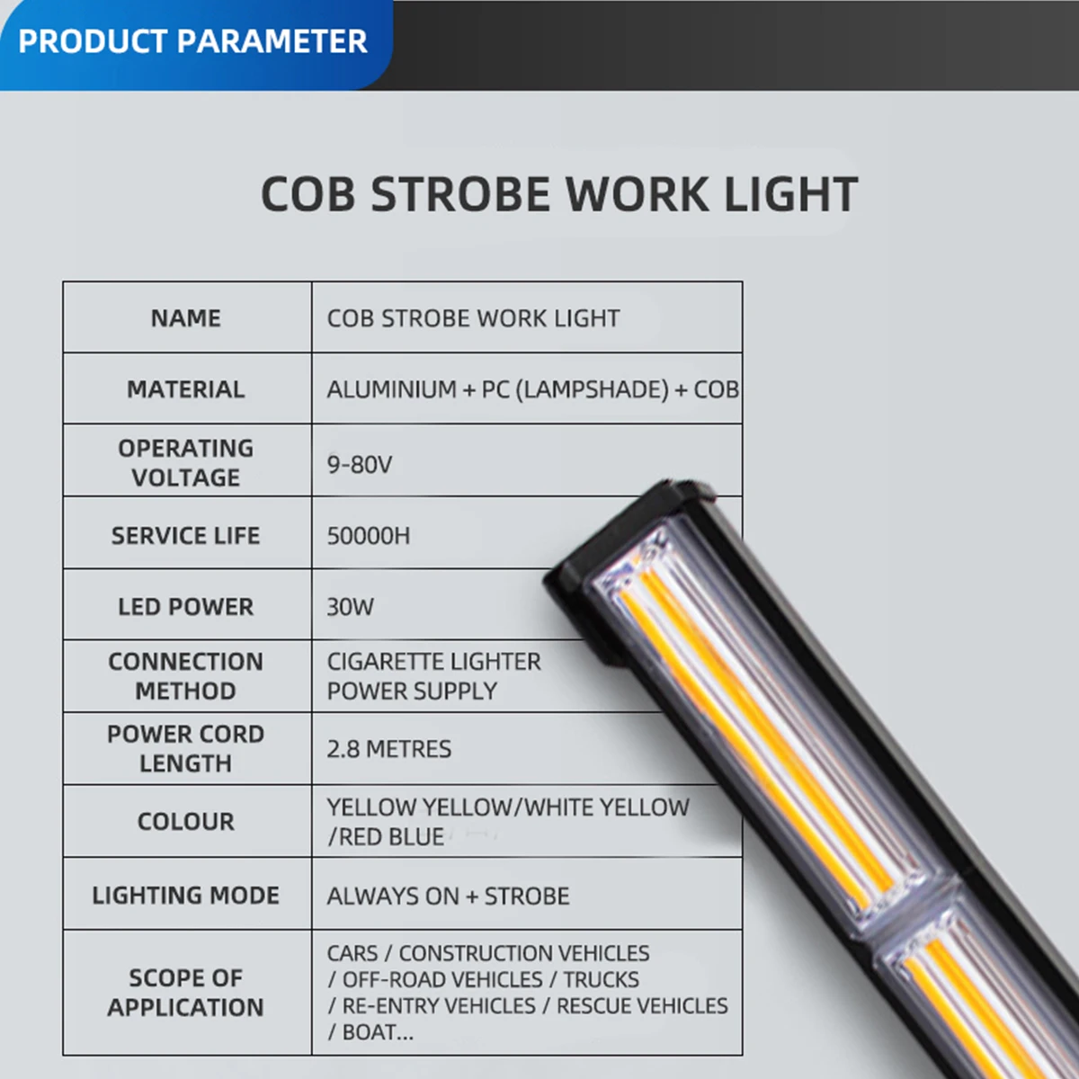 Double Color COB LED Strobe Light Flashing Modes Magnet Base Car Traffic Emergency Light Bar Hazard Warning Flash Lamp White