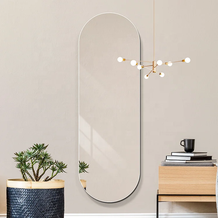 Pill Shape Oval Custom Made Home Decor Frameless Silver Glass Mirror Decoration Wall