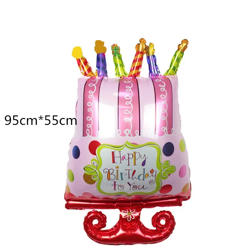 Happy Birthday Printed Cake Shape Globos Aluminum Foil Balloons Birthday Party Decoration Supplies