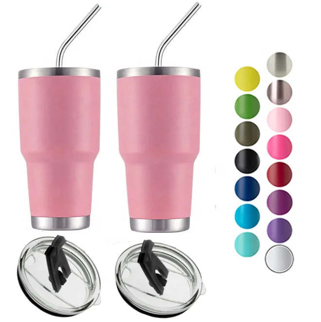 wholesale bulk 30oz double wall insulated stainless steel wine  tumbler cups with straw
