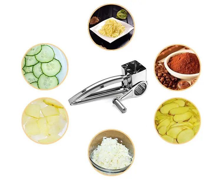 Stainless Steel Manual Fruit and Vegetable Shredder Interchangeable Drum Blades Rotary Cheese Grater