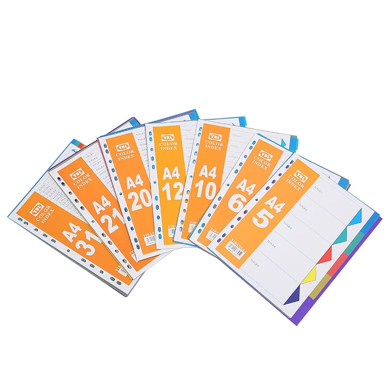 Канцелярские Товары для офиса на заказ, 11 отверстий, Размер A4, полипропилен, пластик, индекс цветных страниц