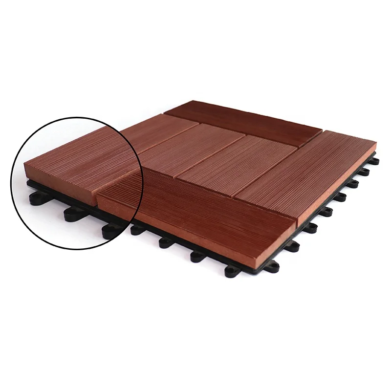 Outdoor Interlocking Wood Deck Tile Anti-corrode Wood Plastic Composite Flooring Tile Simple Installation Wood Deck Tiles