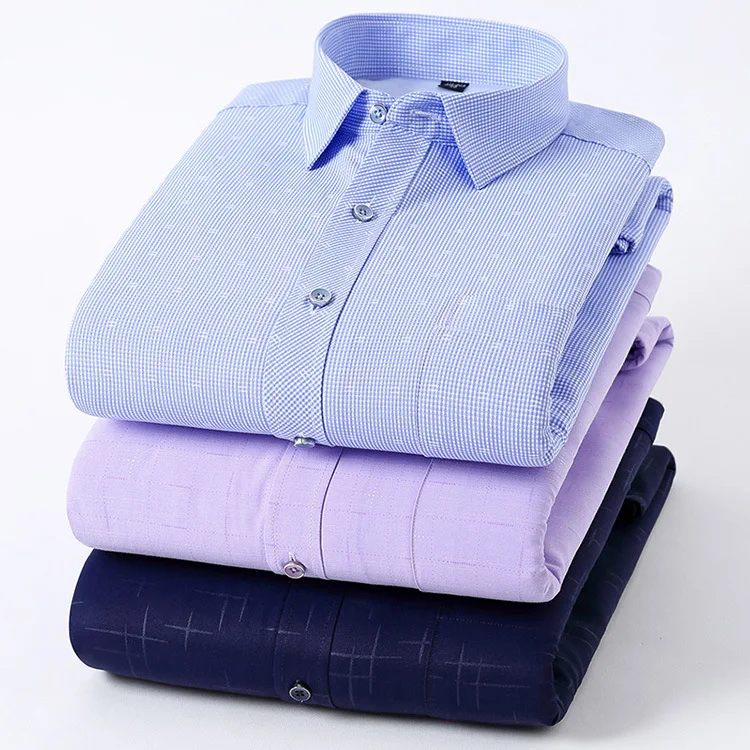 Cotton Business Casual Dress Shirt Men Winter Long Sleeve Warm Thick Shirts