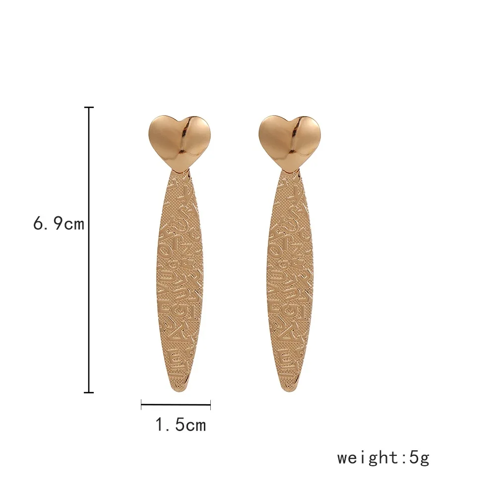 European and American New Exaggerated Fashion Earrings Long Metal Love Letter Earrings Jewelry