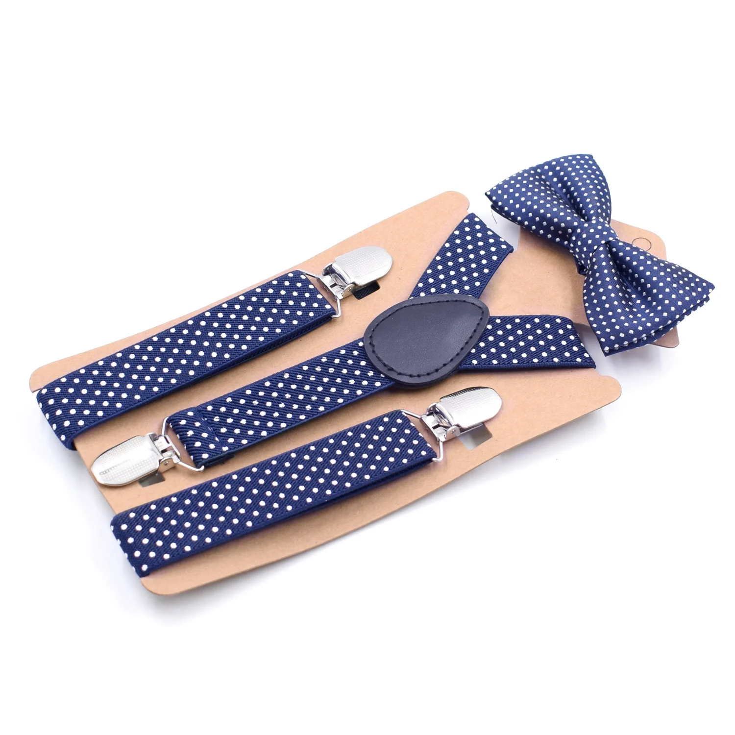 Children Boys 3 Clip Y Shape Polyester Fabric Elastic Braces 2.5cm Width Kids Dot Suspenders With Bowtie