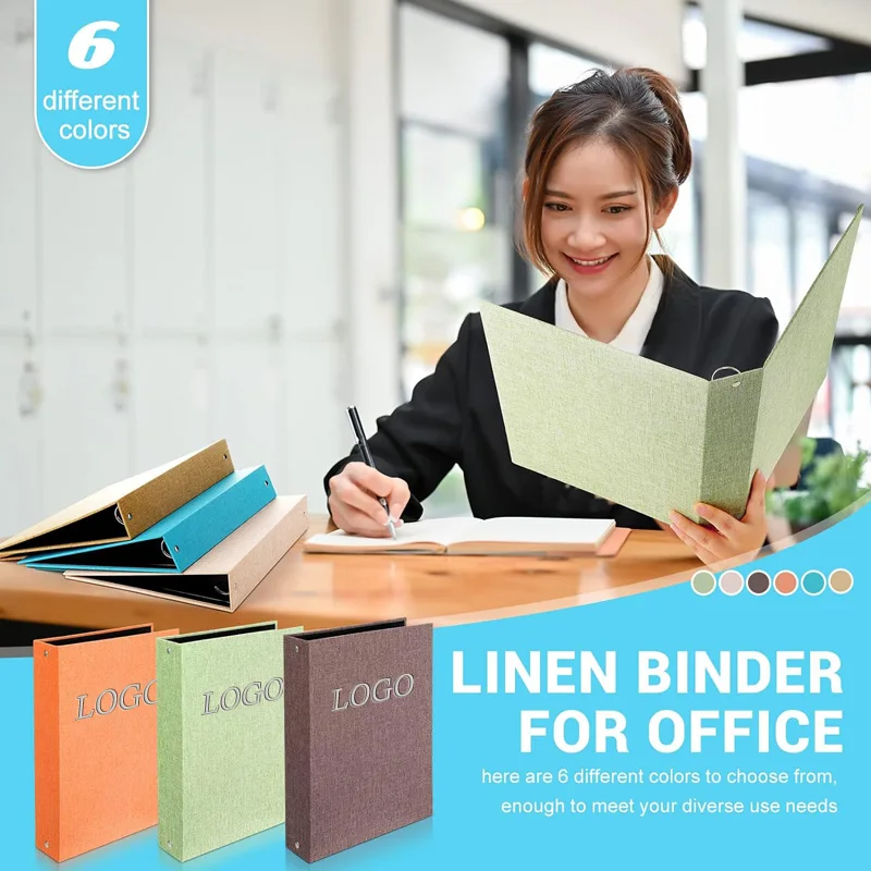 Hard Cloth Linen Cover with Custom Logo Files Folder Rings Binder for A4 A5 Paper