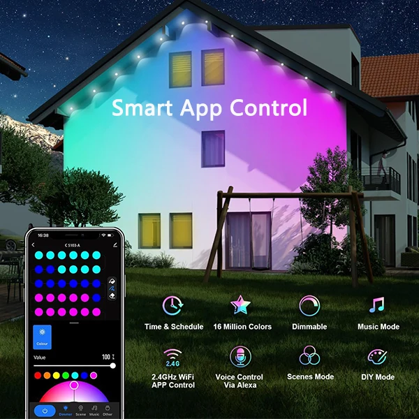 Внешнее приложение Wi-Fi управление Bluetooth Smart Rgbic режим 54 сцены постоянные праздничные точечные огни