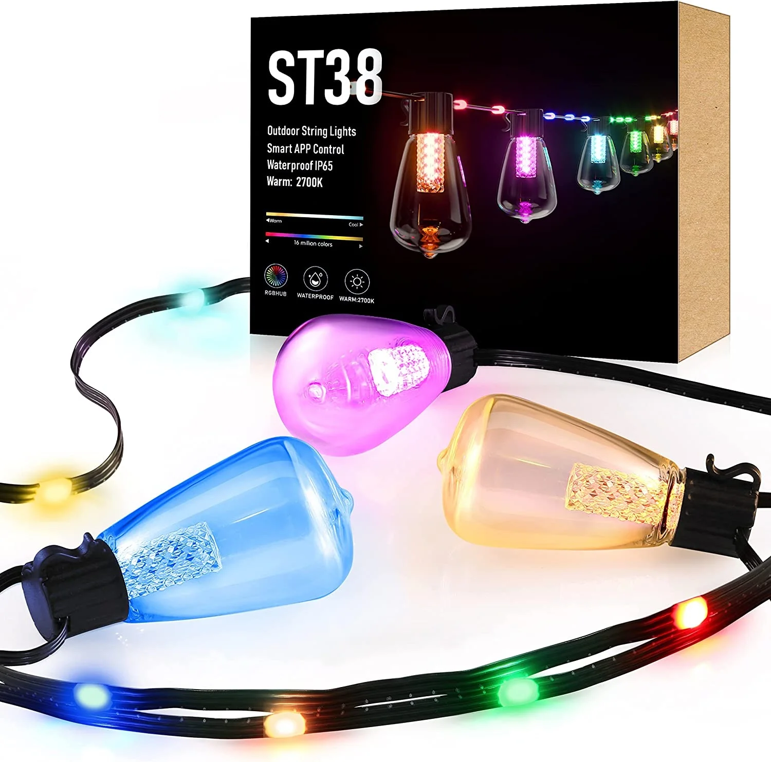 48ft/15m Holiday Wedding Smart Led Tree Decoration String Lights Outdoor Waterproof Party Lights Christmas Lights For Outdoor