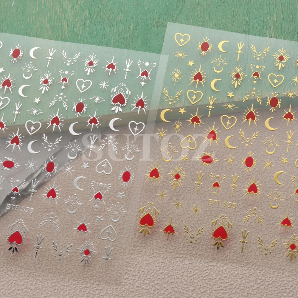 2024 New Arrival Gold DIY Nail Art Stickers & Decals For Nails Nail Decor Sticker Sun Moon Star Flowers Golden