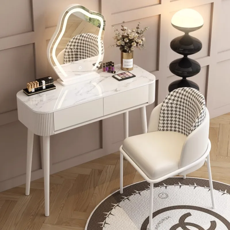 Luxury Cream Wood Dressing Table with LED Simple Modern Design Small Bedroom Apartment Hotel Makeup Application Living Room Use
