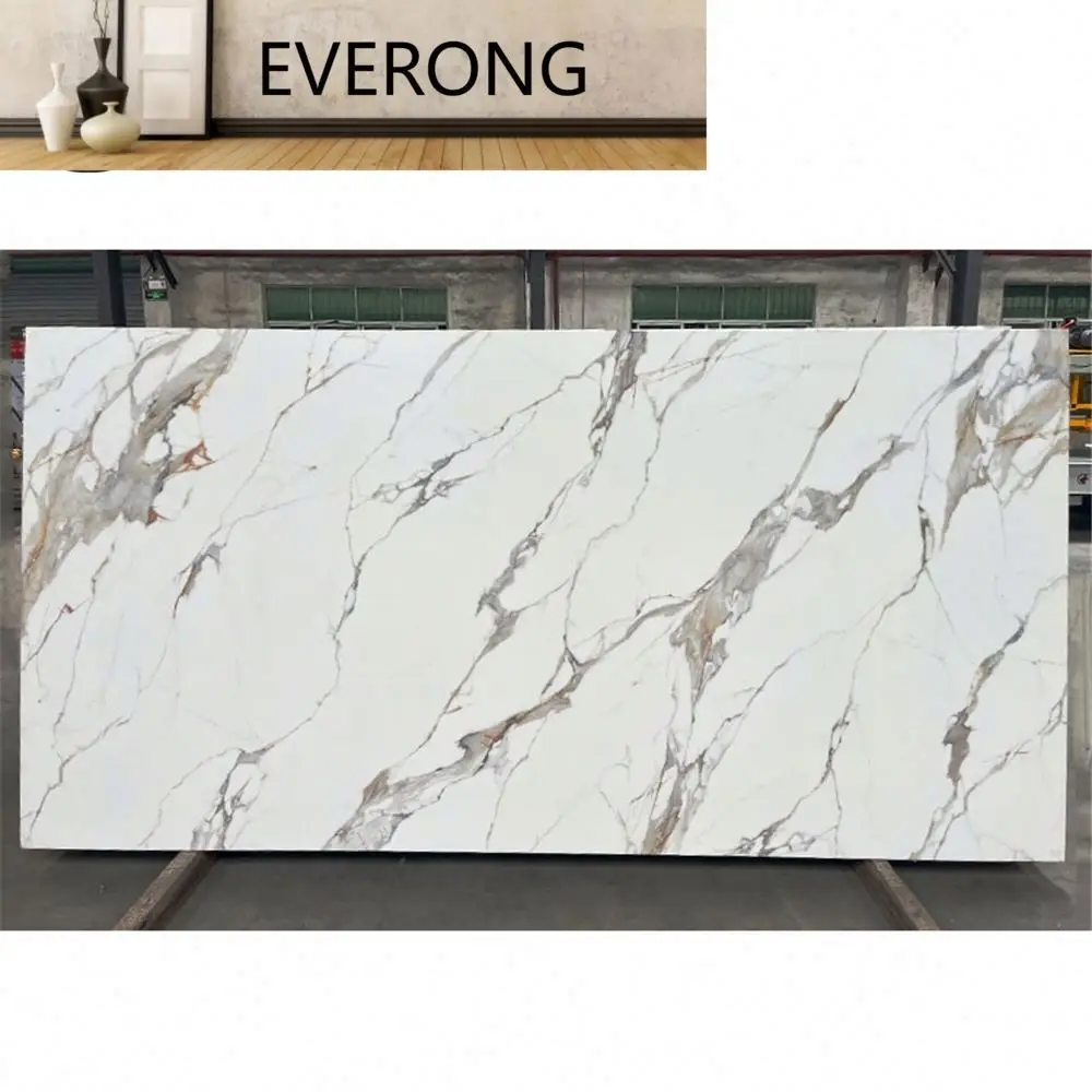 Kitchen Rectangle Table Calacatta White Artificial Quartz Stone Countertop Slab