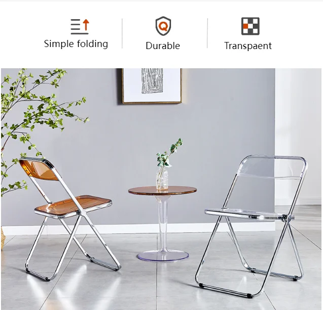 Manufacture Luxury Modern Acrylic Folding Chair Transparent Chairs Stackable Crystal Folding Chair Plastic Living Room Seat
