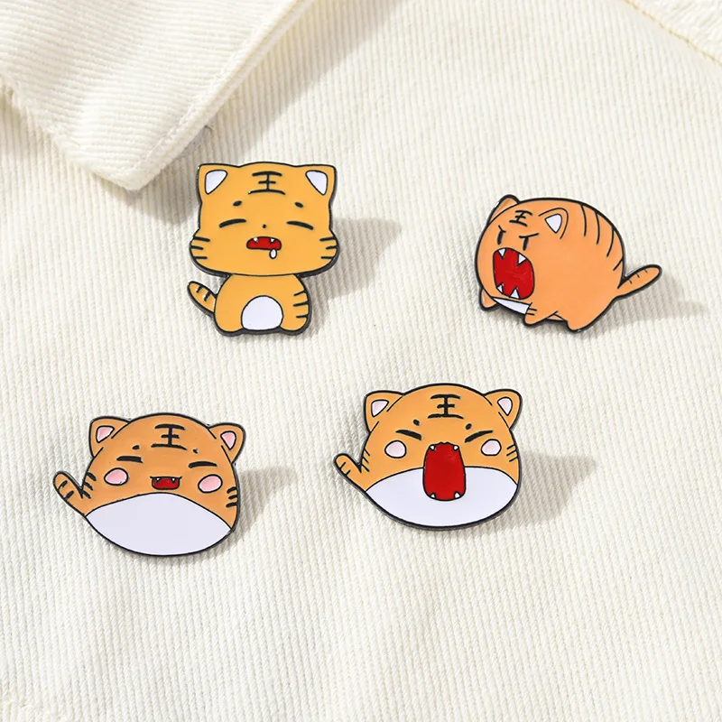 Lazy Cute Little Tiger Pin New Cartoon Sleepy and Angry Baby Tiger Animal Brooches Children Jeans Backpack Pin Badge