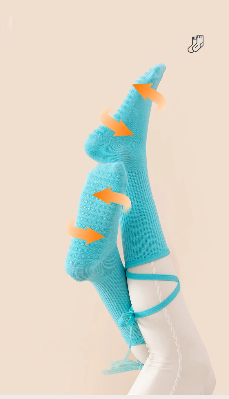 Female Pilates Non-Slip Candy Solid color Crew Workout Gym Barre Ballet Dance Anti-Slip Crossed straps tie bows Yoga Socks