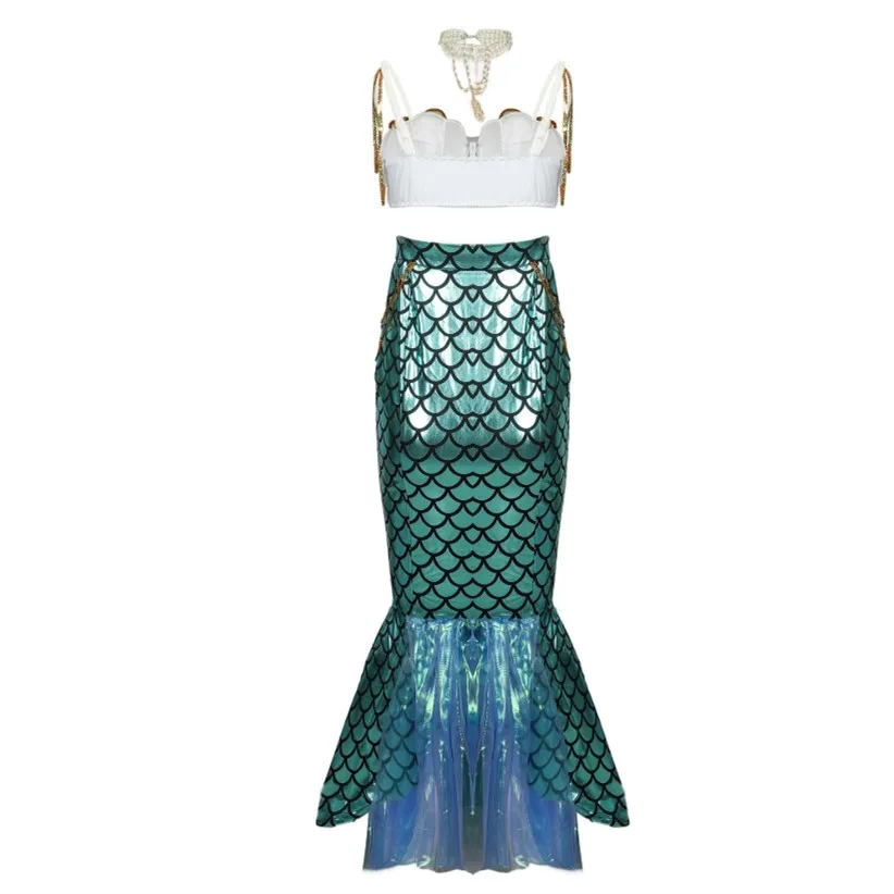 Женский бюстгальтер под морем + юбка головная одежда ожерелье костюмы Женская Милая Русалка