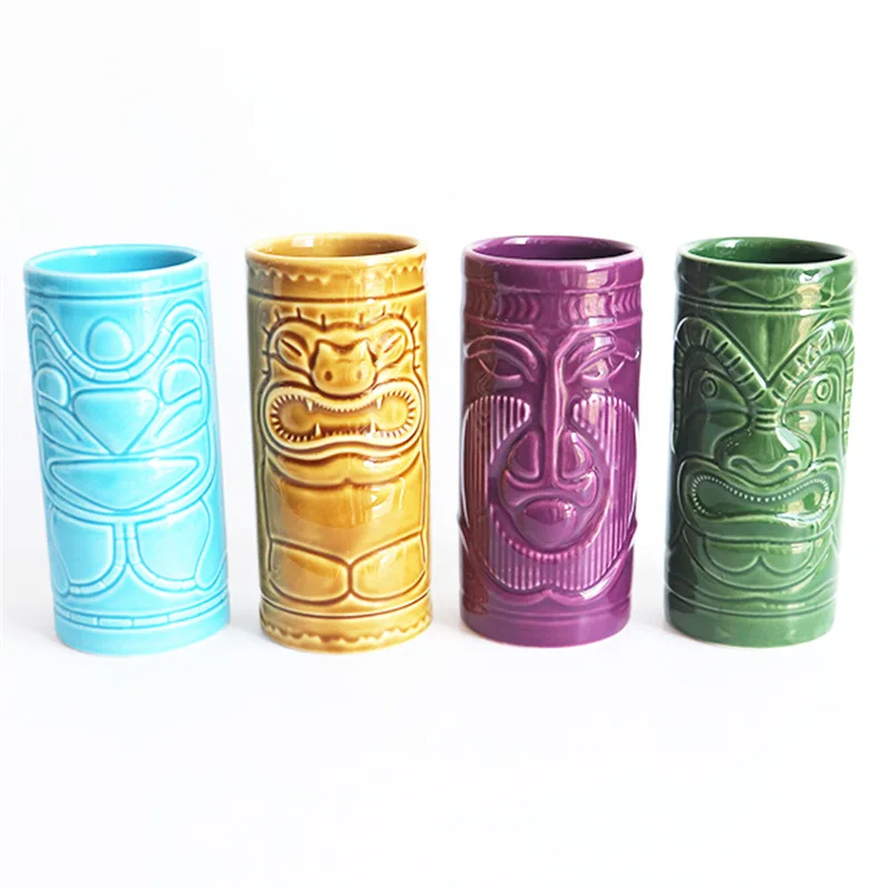 Hot sale custom Ceramic colorful Tiki Cup cocktail mug without Handle