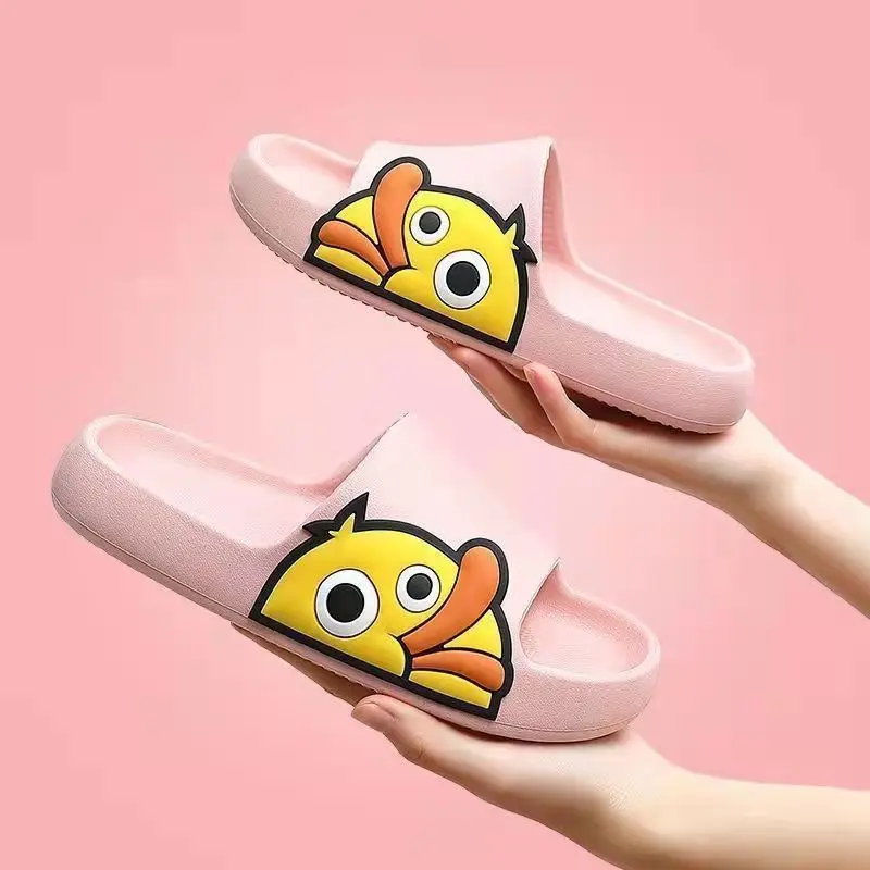 Women Men Slippers Summer Beach Slides Candy Sandals Flip Flops Cartoon Duck Thick Soled Ladies Boys Couples Bathroom Shoes