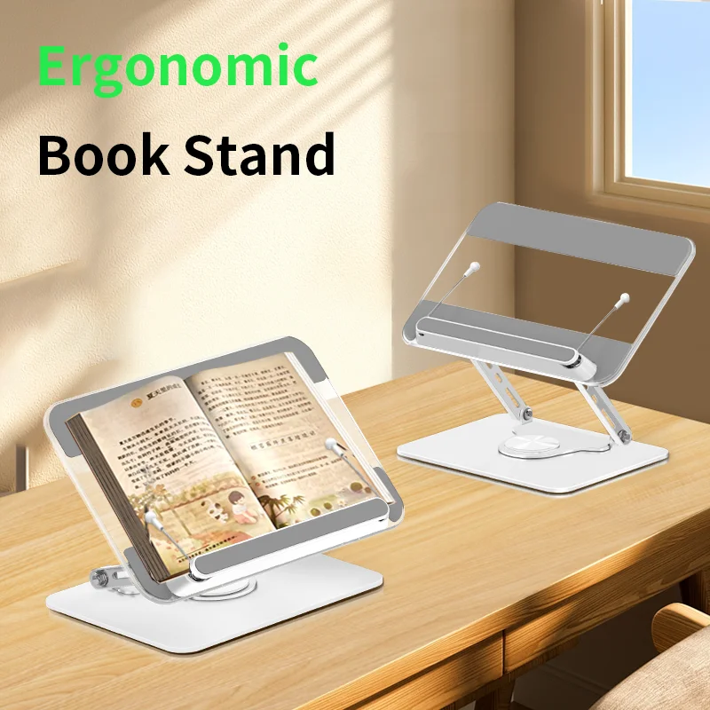 Table Cookbook Stand Recipe Book Holder Height Adjustable Acrylic Rotating Book Stand for Reading Music Scores Textbook quran