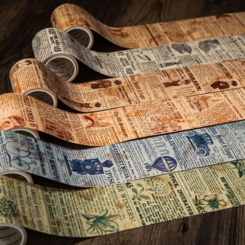 STICKERS PUNK English Newspaper Vintage Washi Tape Decorative Masking Tape Nostalgic Style Decor Sticker for Craft Wrapping05177