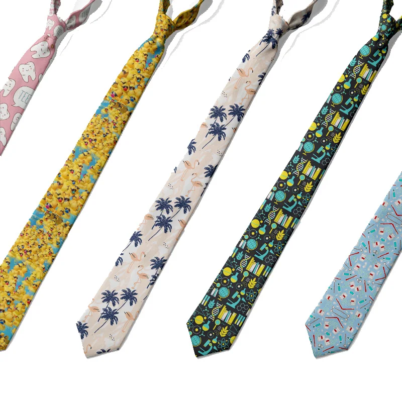 New Design Printed Custom Neckties Classic Polyester 8cm Flowers Men Tie Funny Ties For Formal Business Suit Party