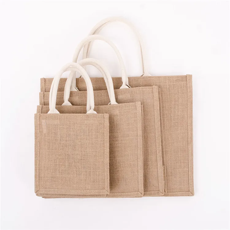 Customizing printed Eco friendly Fancy Reusable Beach tote Grocery Jute Gift bags for shopping