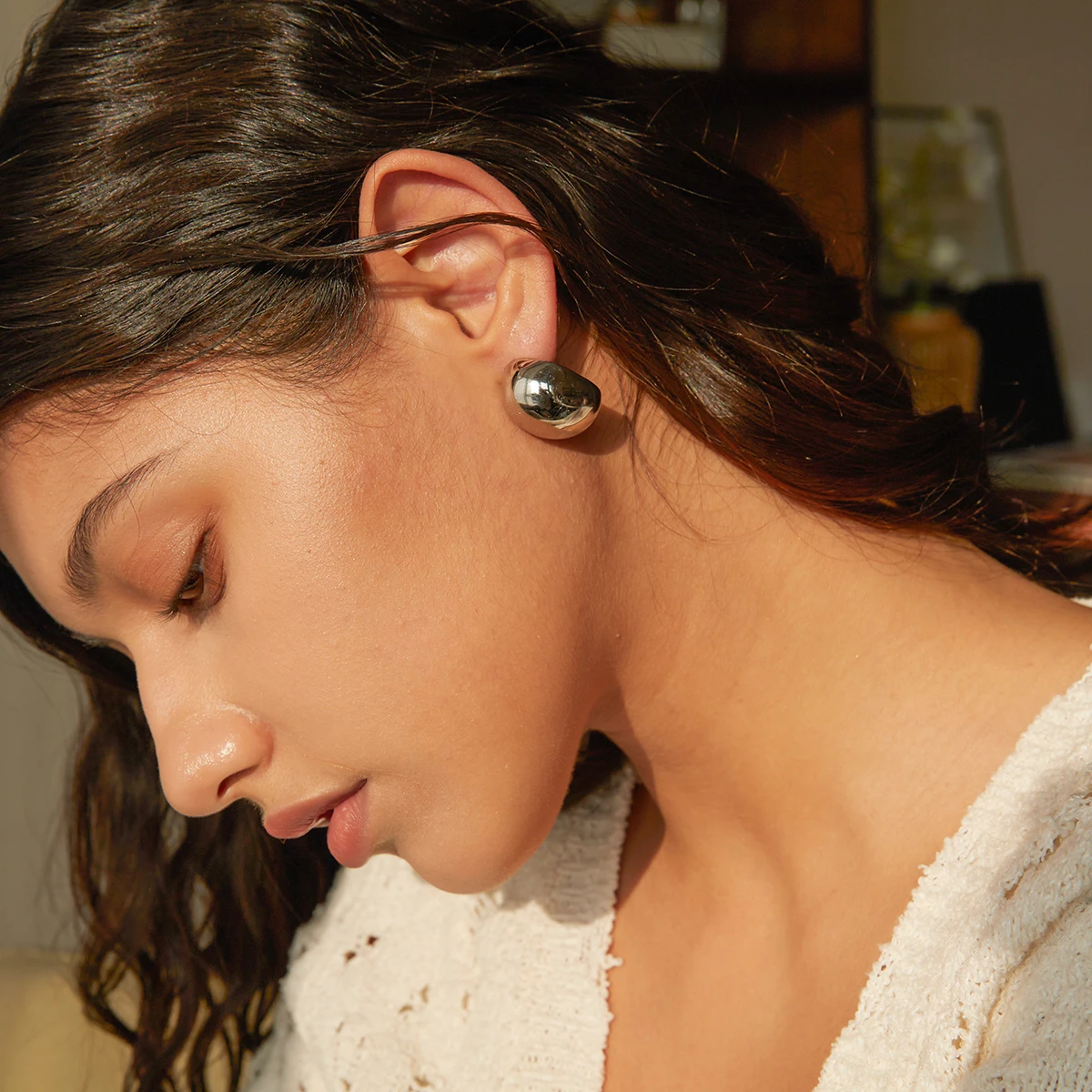 J&D New Waterproof Stainless Steel 18K Gold Plated Earrings High Polish Chunky Gold Oval Earrings Studs