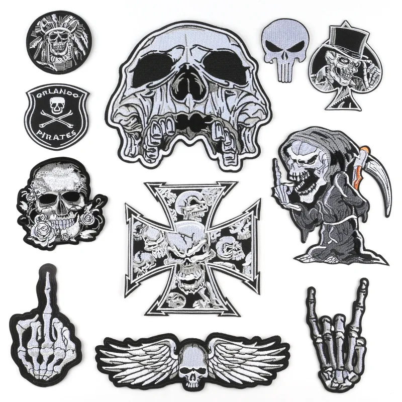 assorted skull design embroidered iron on patches embroidery heat transfer patch for clothing