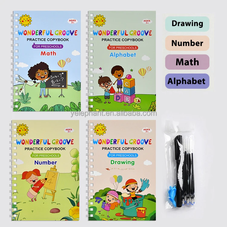 Kids Smart Cute Reusable Alphabet And Numbers Paper Tracing Books For Kids Magic Pen