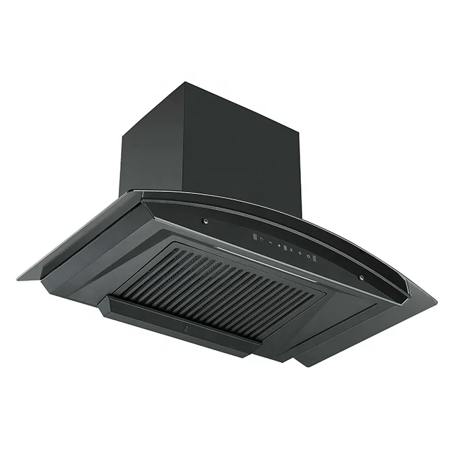 Black curved Glass cook Hood Electric Kitchen Range Hood Home appliance chimney Extractor