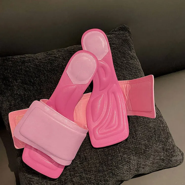 XINZI RAIN Summer Comfortable Ladies Sandals Square Toe Real Leather Soft Foam Padding Sole 6cm Mid Heel Women Slides Sandals