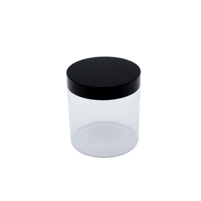 wholesale customization 400ml  pet clear wide mouth round jar with black pp lids  hair gel food jars cosmetic