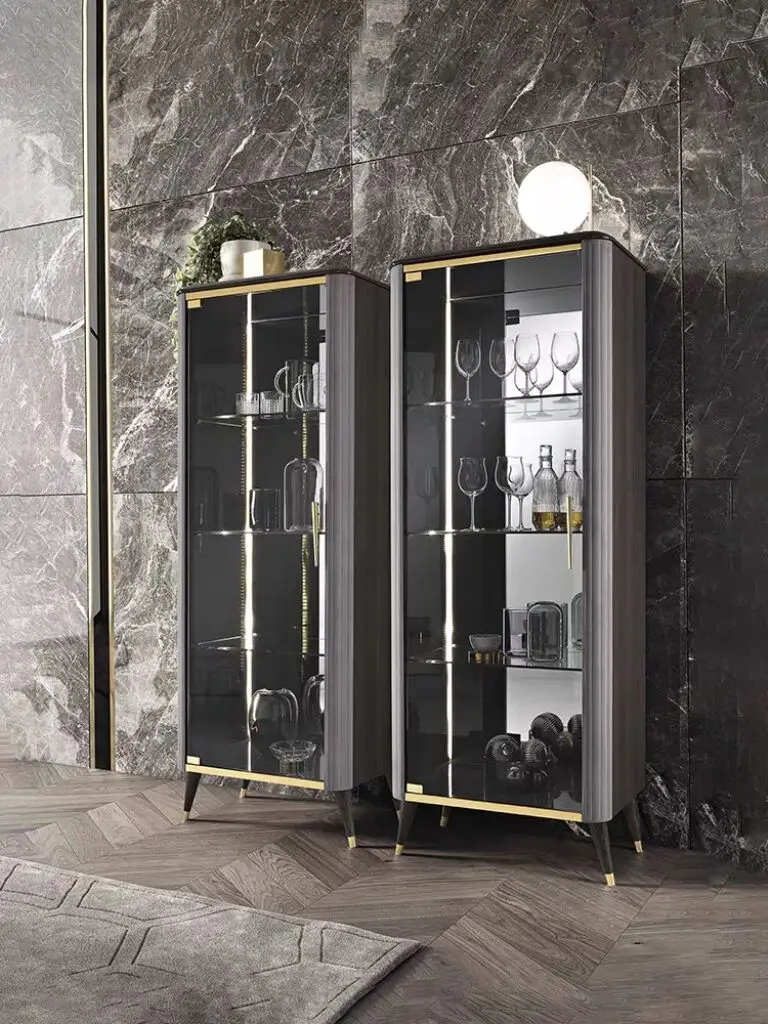 Italian light luxury glass wine cabinet against the wall home decoration post-modern custom  living room home red wine cabinet