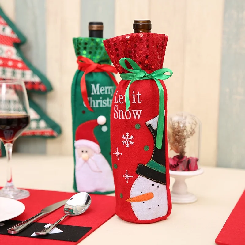 Christmas Decorations Wine Bottle Gift Bags Xmas Drawstrings Gifts Bags Table Party Decorations Christmas Red Wine Bottle Cover