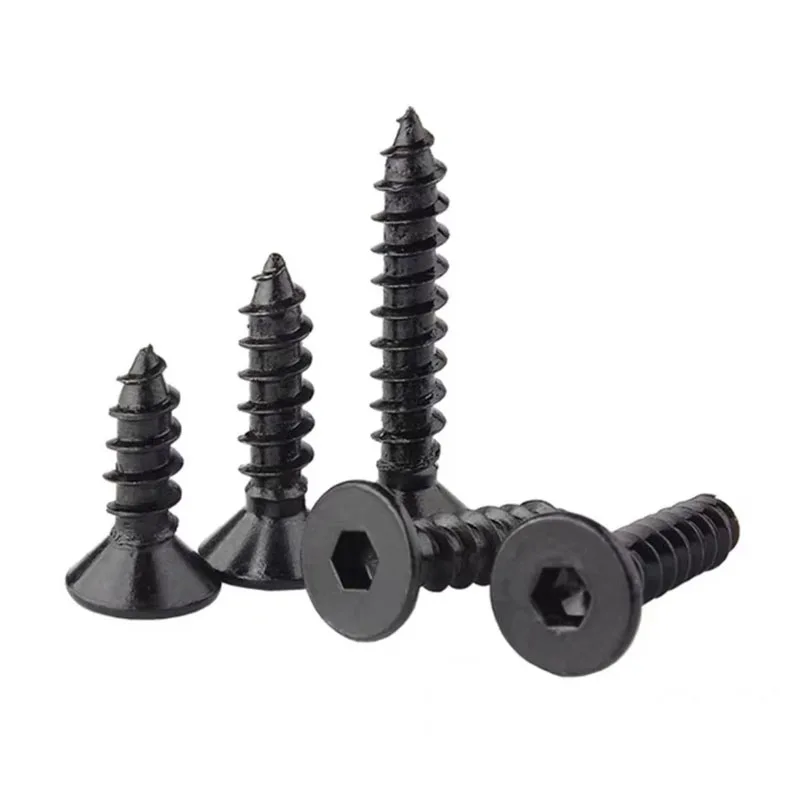 Hot Selling Black Silver Stainless Steel Screws Self-tapping Hexagon Hex Allen Flat Head Selftapping Wood Screw M4 M5 M6 M8