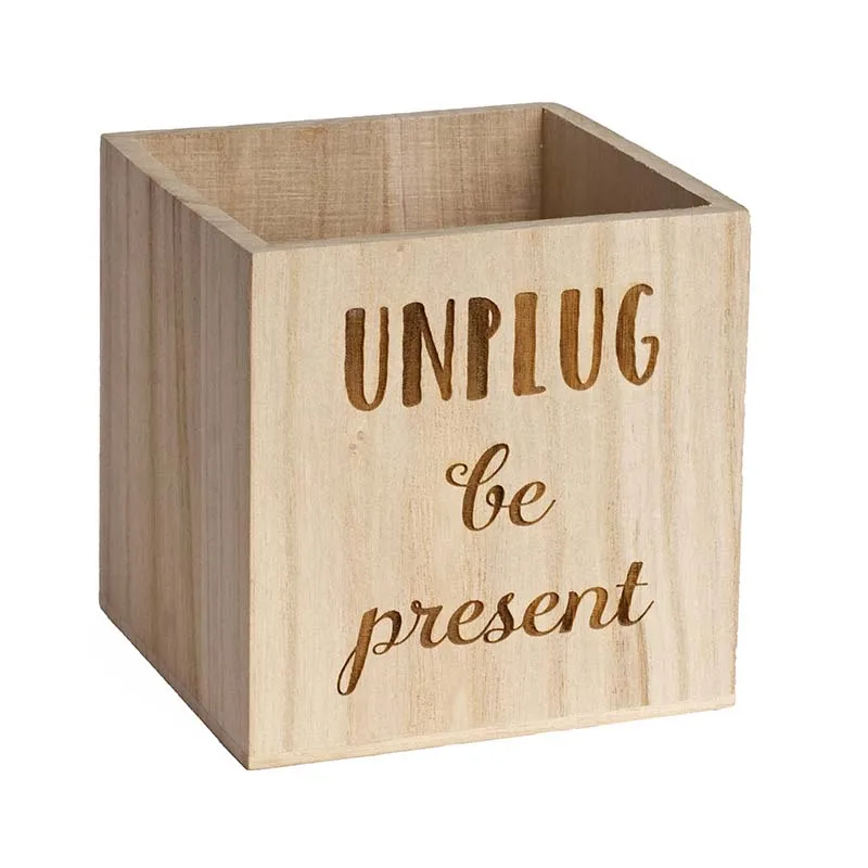 Unplug Be Present Phone Box Crate Wood Cell Phone Holder wooden gift boxes luxury wood keepsake box