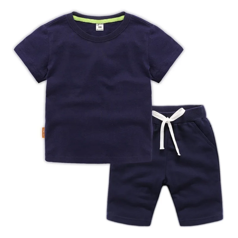 Quality 100% cotton baju anak grosir 2-8 years kids clothes 2 piece suit children casual sports t shirt shorts boy clothing set