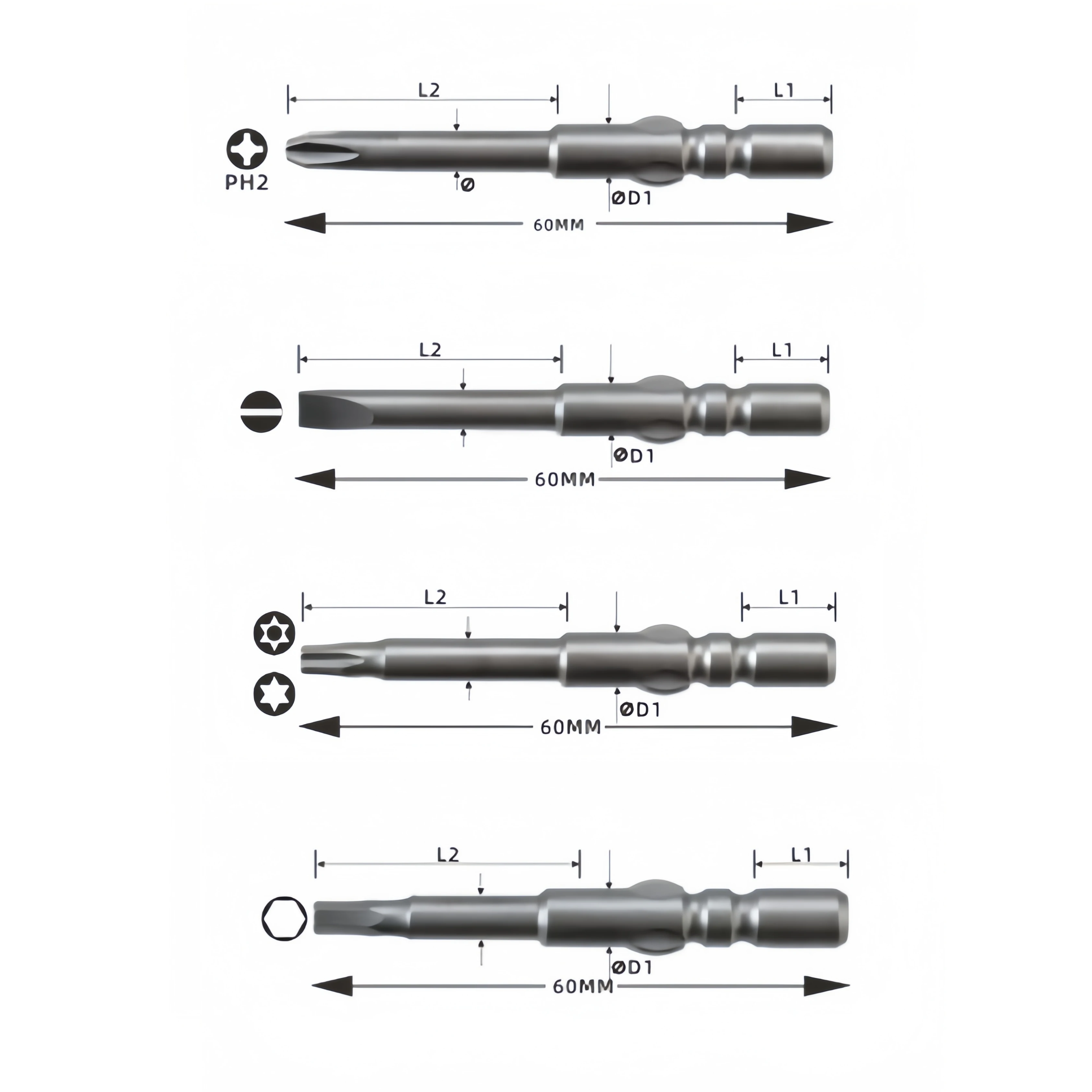 Multi-Purpose Precision-Engineered Phillips Bits Threaded Long Phillips Driver Bits